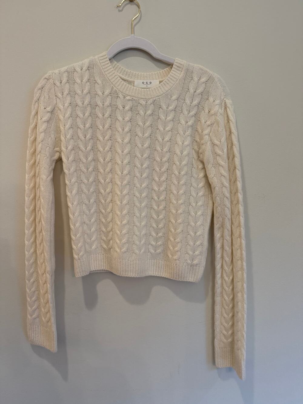 OGD 100% Cashmere Cable Knit Sweater Cream S